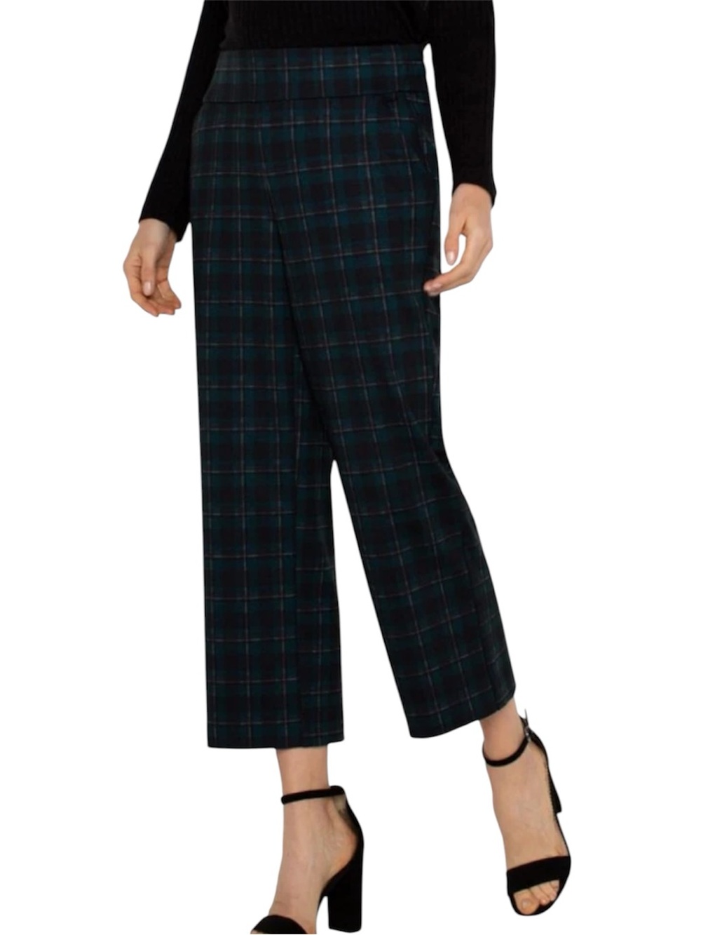 Liverpool Mabel Pull-On Crop Stovepipe Plaid Pants Blue Green L- NWT